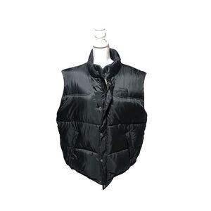 FIRST DOWN Black Logo Zip Snap Duck Down Outdoor Puffer Vest